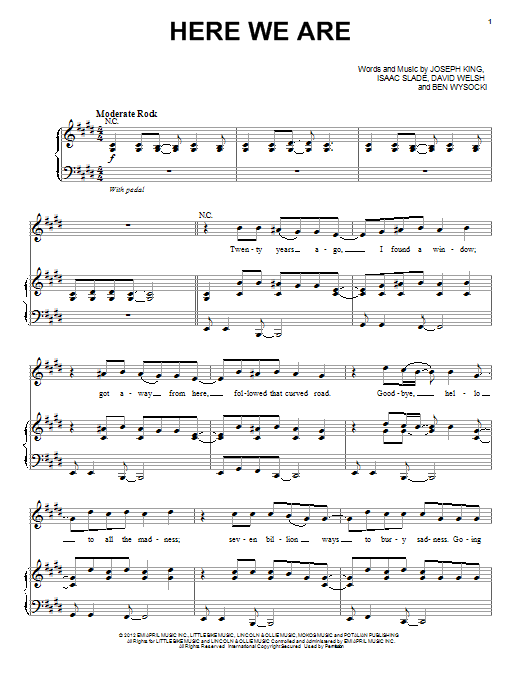 The Fray Here We Are sheet music notes and chords arranged for Piano, Vocal & Guitar Chords (Right-Hand Melody)