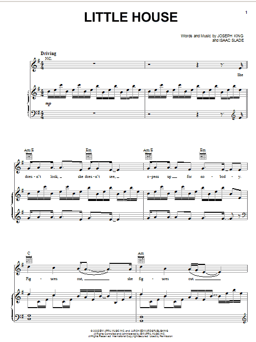 The Fray Little House sheet music notes and chords arranged for Piano, Vocal & Guitar Chords (Right-Hand Melody)