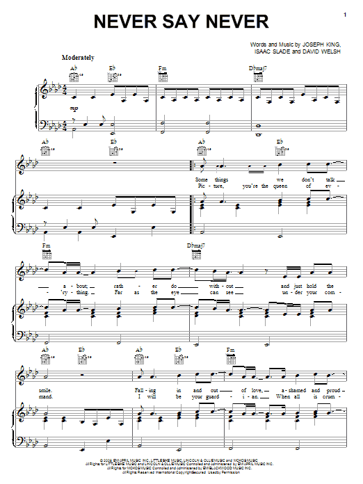 The Fray Never Say Never sheet music notes and chords arranged for Piano, Vocal & Guitar Chords (Right-Hand Melody)