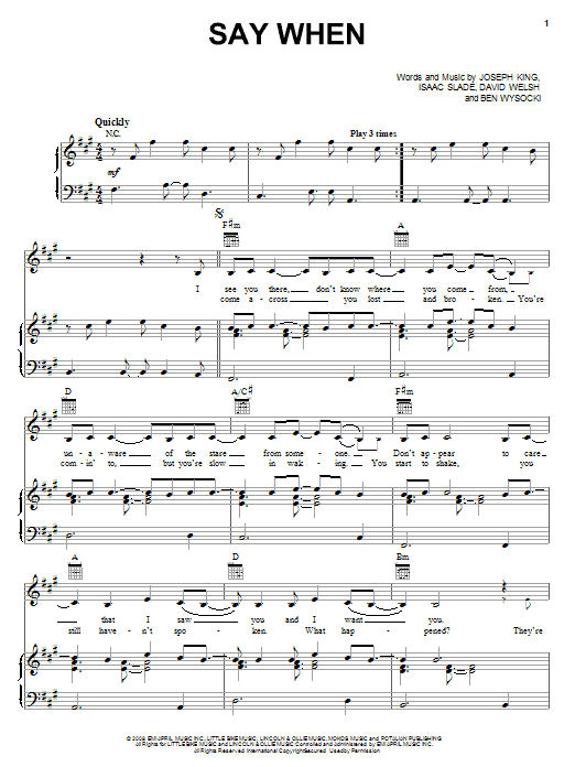 The Fray Say When sheet music notes and chords arranged for Piano, Vocal & Guitar Chords (Right-Hand Melody)