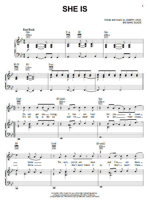 The Fray She Is sheet music notes and chords arranged for Easy Piano
