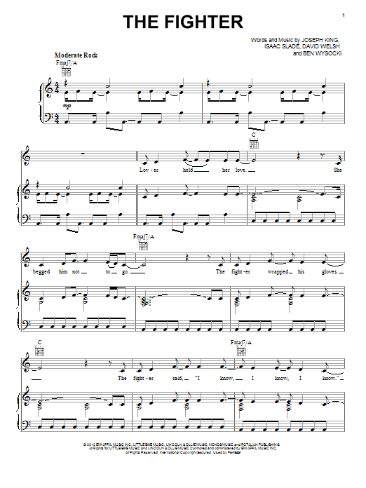 The Fray The Fighter sheet music notes and chords arranged for Piano, Vocal & Guitar Chords (Right-Hand Melody)