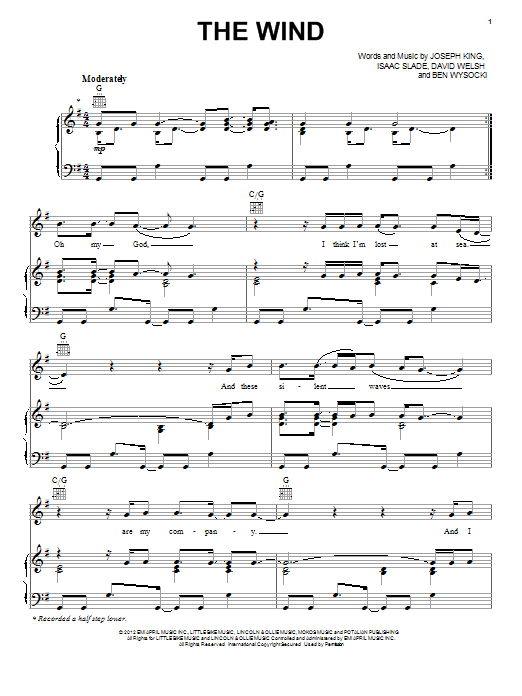 The Fray The Wind sheet music notes and chords arranged for Piano, Vocal & Guitar Chords (Right-Hand Melody)