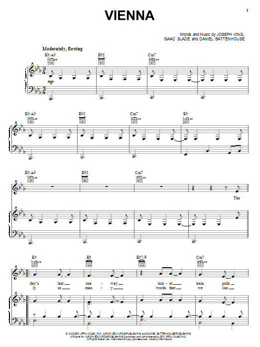 The Fray Vienna sheet music notes and chords arranged for Piano, Vocal & Guitar Chords (Right-Hand Melody)