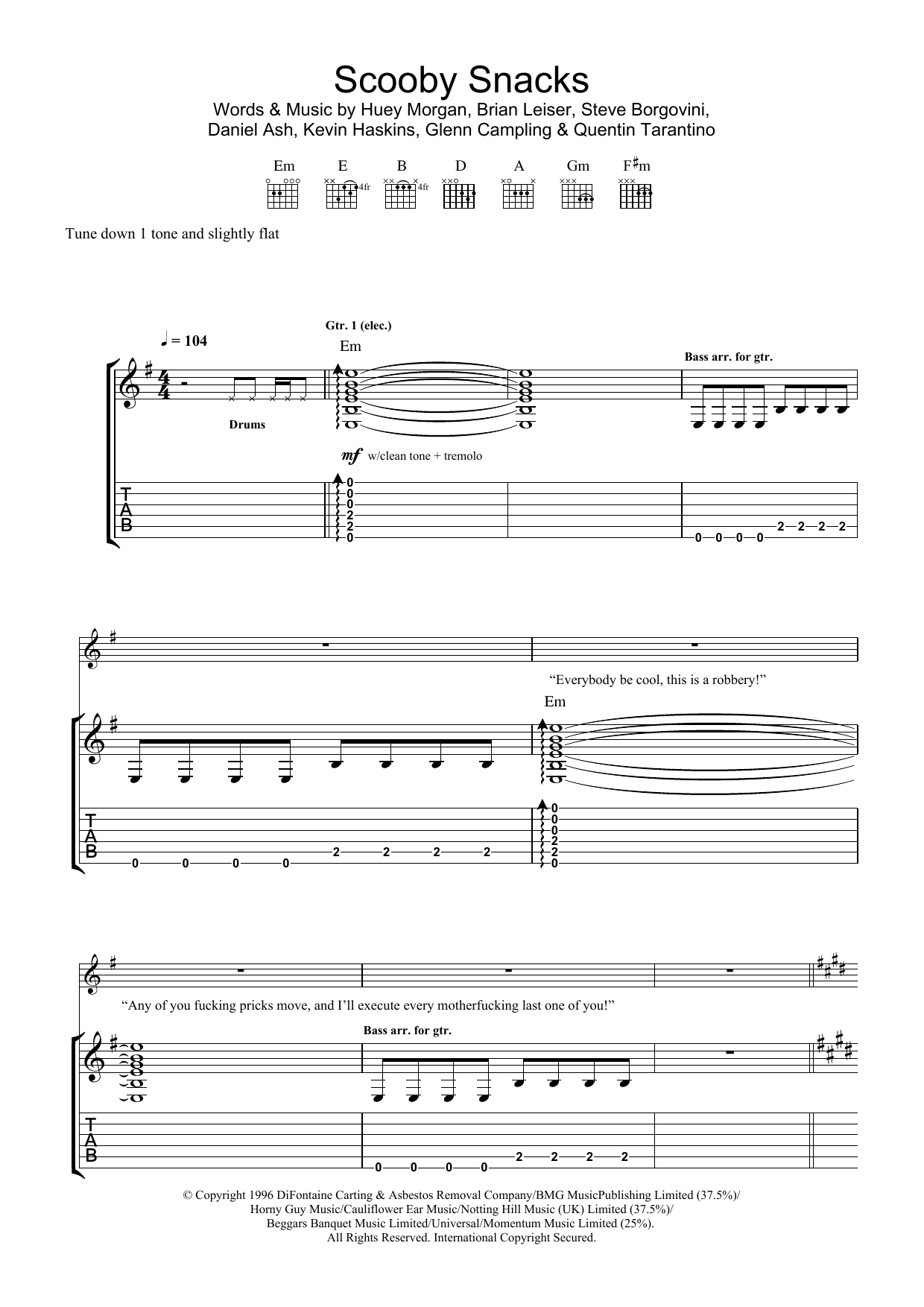 The Fun Lovin' Criminals Scooby Snacks sheet music notes and chords arranged for Guitar Tab