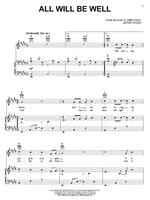 The Gabe Dixon Band All Will Be Well sheet music notes and chords arranged for Piano, Vocal & Guitar Chords (Right-Hand Melody)