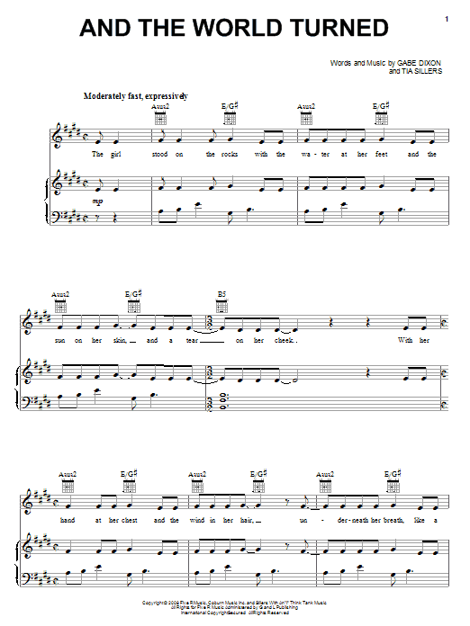 The Gabe Dixon Band And The World Turned sheet music notes and chords arranged for Piano, Vocal & Guitar Chords (Right-Hand Melody)