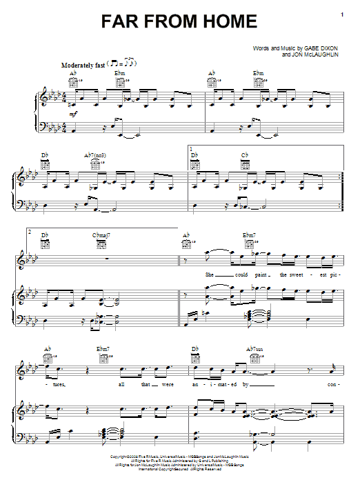 The Gabe Dixon Band Far From Home sheet music notes and chords arranged for Piano, Vocal & Guitar Chords (Right-Hand Melody)