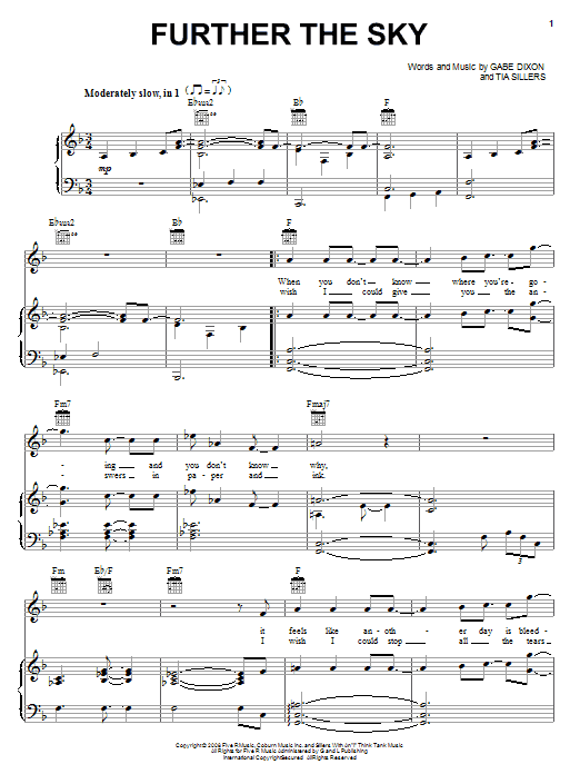 The Gabe Dixon Band Further The Sky sheet music notes and chords arranged for Piano, Vocal & Guitar Chords (Right-Hand Melody)