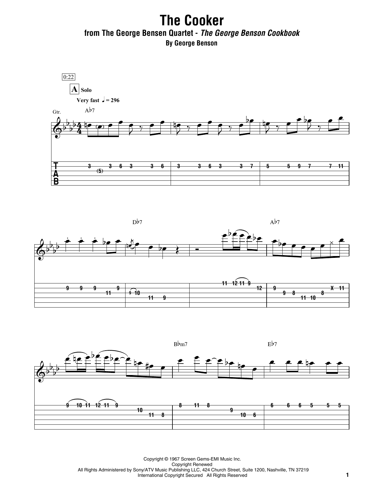 The George Bensen Quartet The Cooker sheet music notes and chords arranged for Electric Guitar Transcription