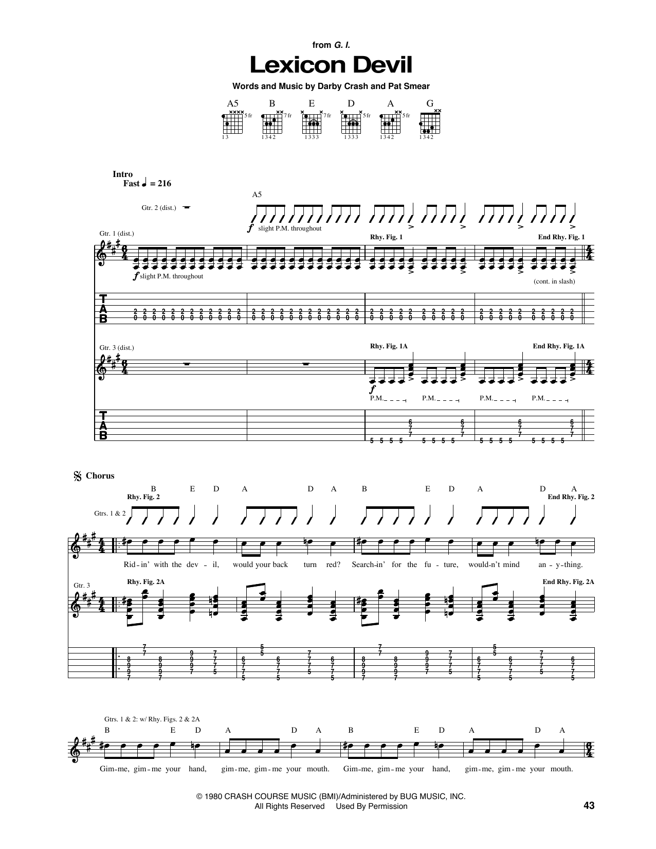 The Germs Lexicon Devil sheet music notes and chords arranged for Guitar Tab