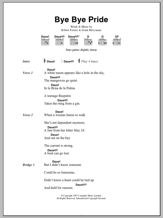 The Go-Betweens Bye Bye Pride sheet music notes and chords arranged for Guitar Chords/Lyrics