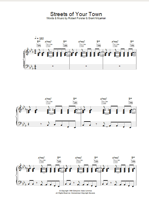 The Go-Betweens Streets Of Your Town sheet music notes and chords arranged for Piano, Vocal & Guitar Chords