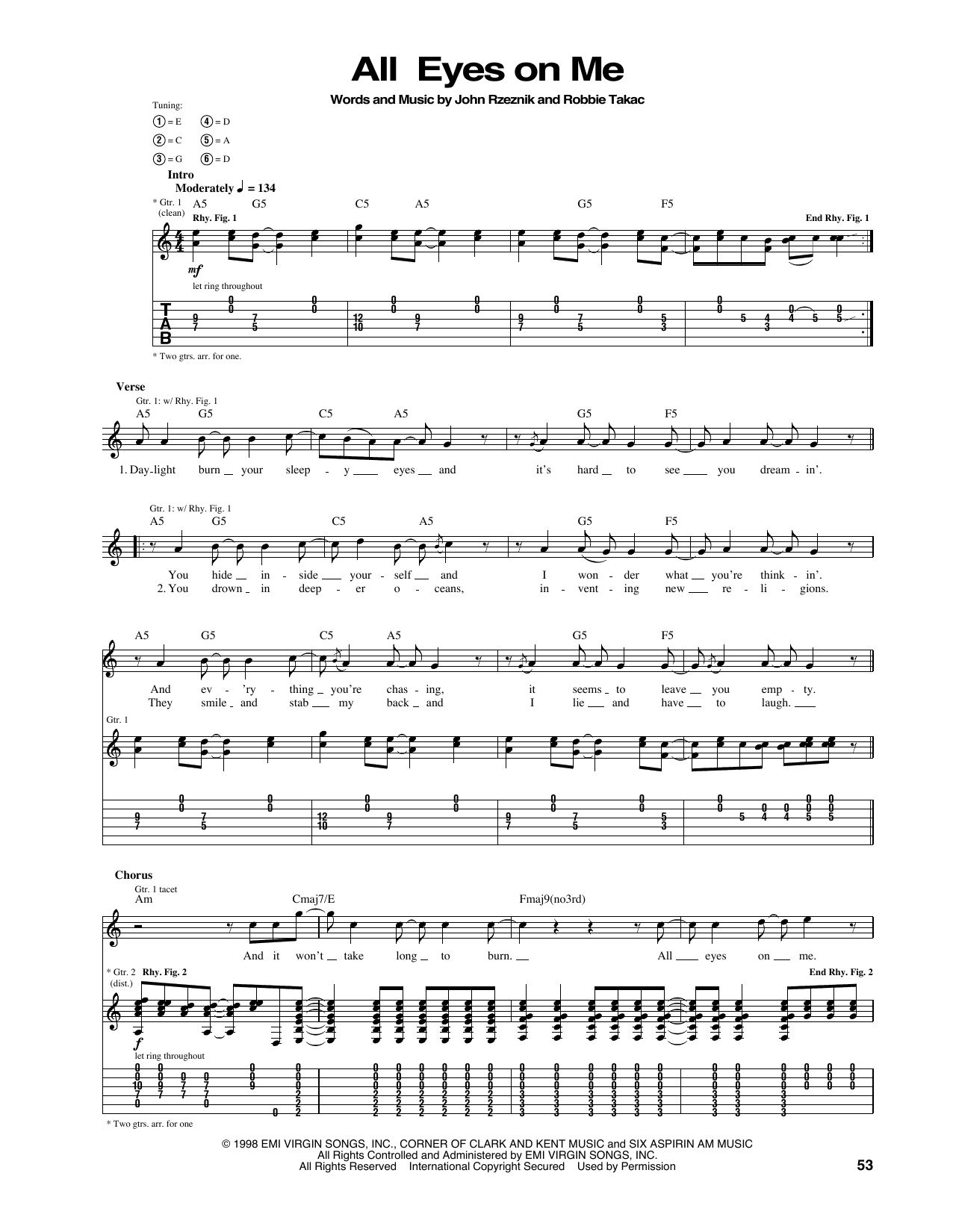 The Goo Goo Dolls All Eyes On Me sheet music notes and chords arranged for Guitar Tab