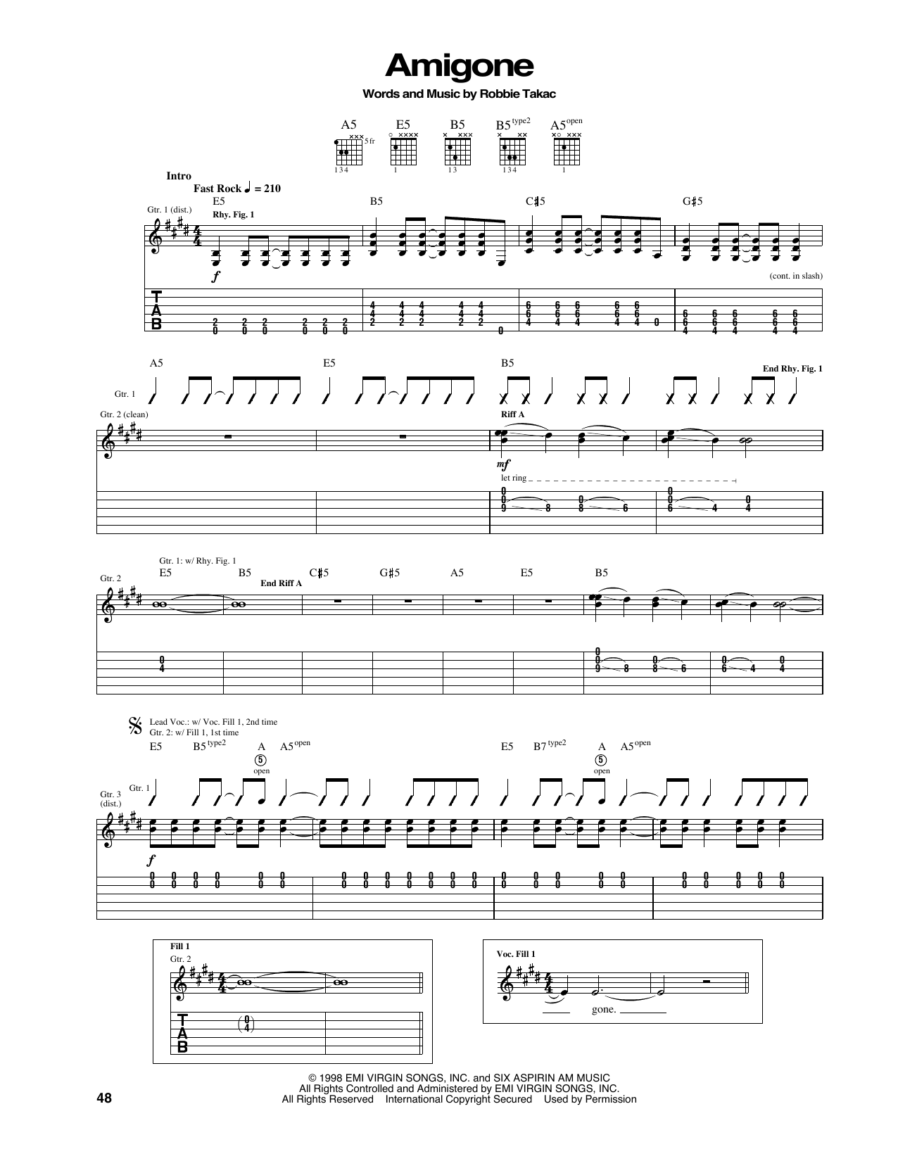 The Goo Goo Dolls Amigone sheet music notes and chords arranged for Guitar Tab