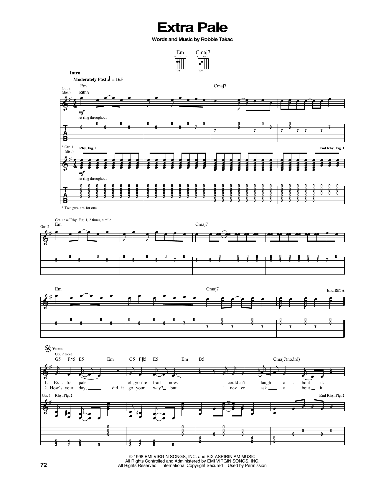 The Goo Goo Dolls Extra Pale sheet music notes and chords arranged for Guitar Tab