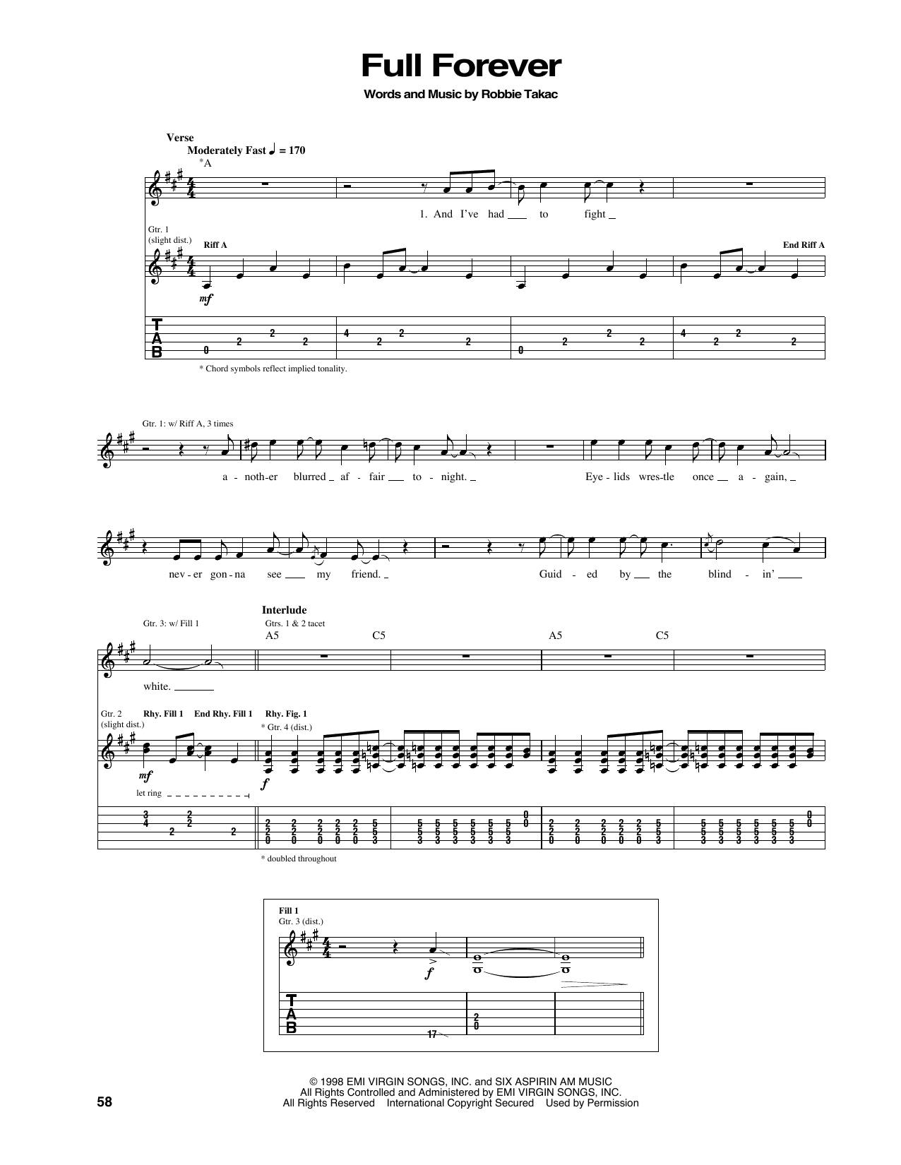 The Goo Goo Dolls Full Forever sheet music notes and chords arranged for Piano, Vocal & Guitar Chords (Right-Hand Melody)