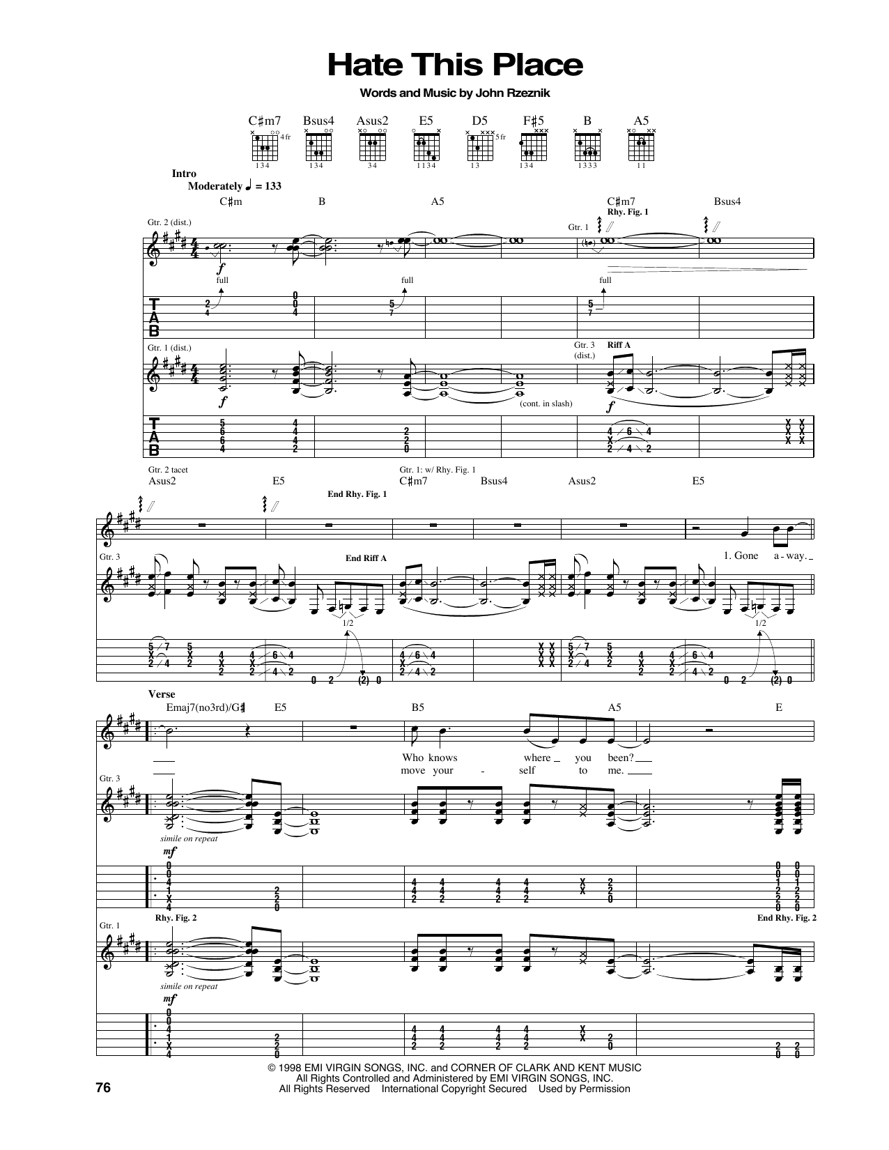 The Goo Goo Dolls Hate This Place sheet music notes and chords arranged for Guitar Tab