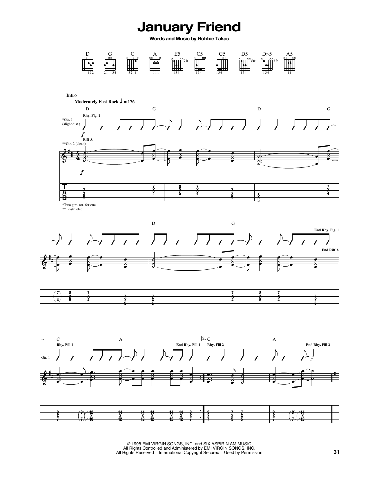 The Goo Goo Dolls January Friend sheet music notes and chords arranged for Guitar Tab