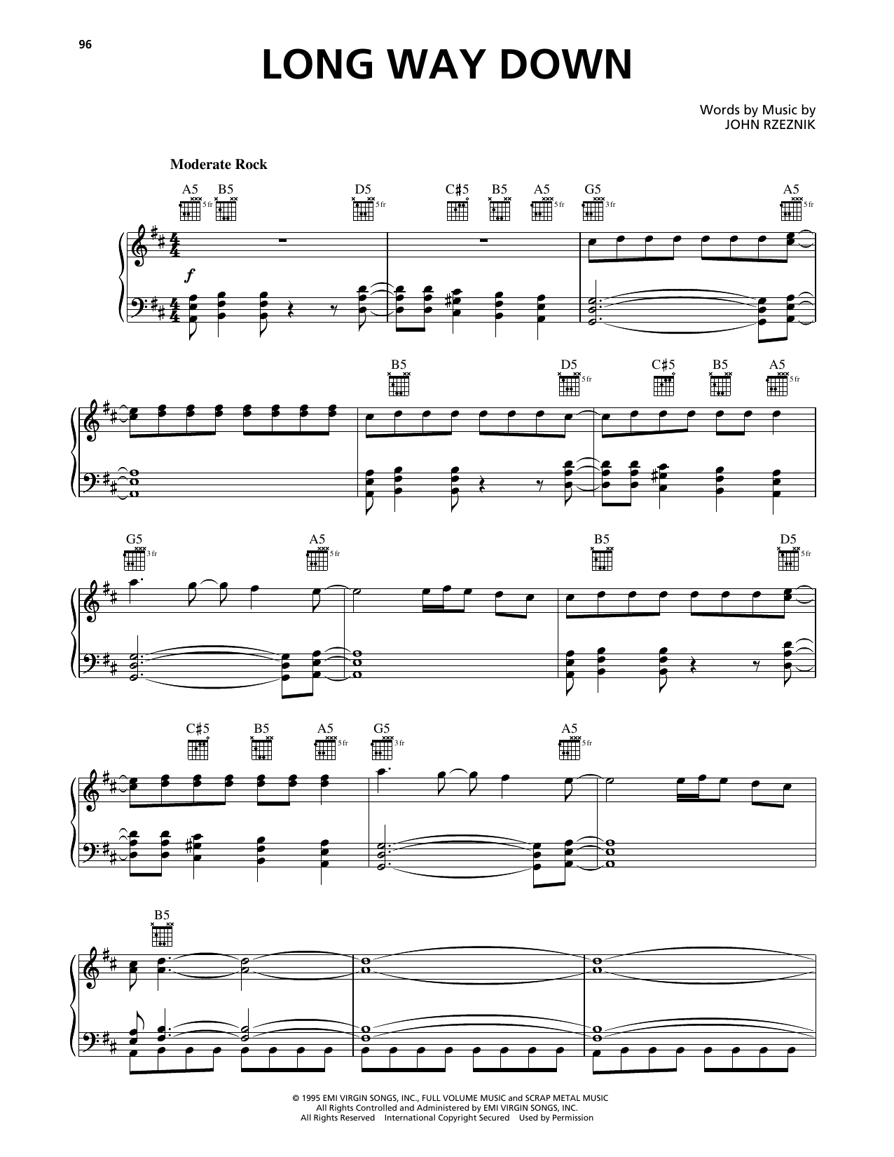 The Goo Goo Dolls Long Way Down sheet music notes and chords arranged for Piano, Vocal & Guitar Chords (Right-Hand Melody)