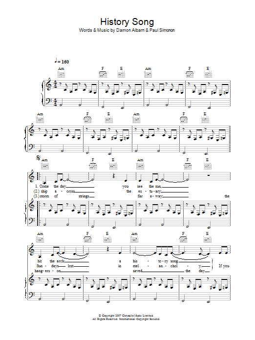 The Good The Bad & The Queen History Song sheet music notes and chords arranged for Piano, Vocal & Guitar Chords