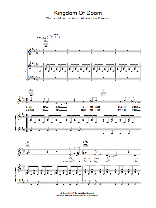 The Good The Bad & The Queen Kingdom Of Doom sheet music notes and chords arranged for Piano, Vocal & Guitar Chords
