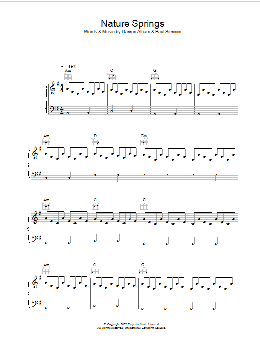The Good The Bad & The Queen Nature Springs sheet music notes and chords arranged for Piano, Vocal & Guitar Chords