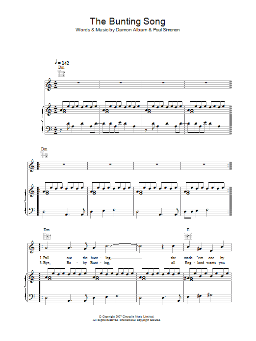 The Good The Bad & The Queen The Bunting Song sheet music notes and chords arranged for Piano, Vocal & Guitar Chords