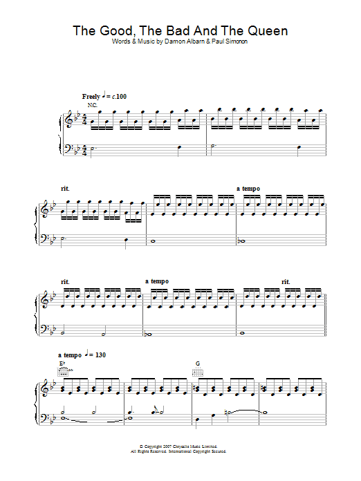 The Good The Bad & The Queen The Good The Bad And The Queen sheet music notes and chords arranged for Piano, Vocal & Guitar Chords