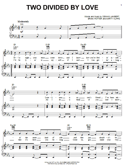 The Grass Roots Two Divided By Love sheet music notes and chords arranged for Lead Sheet / Fake Book