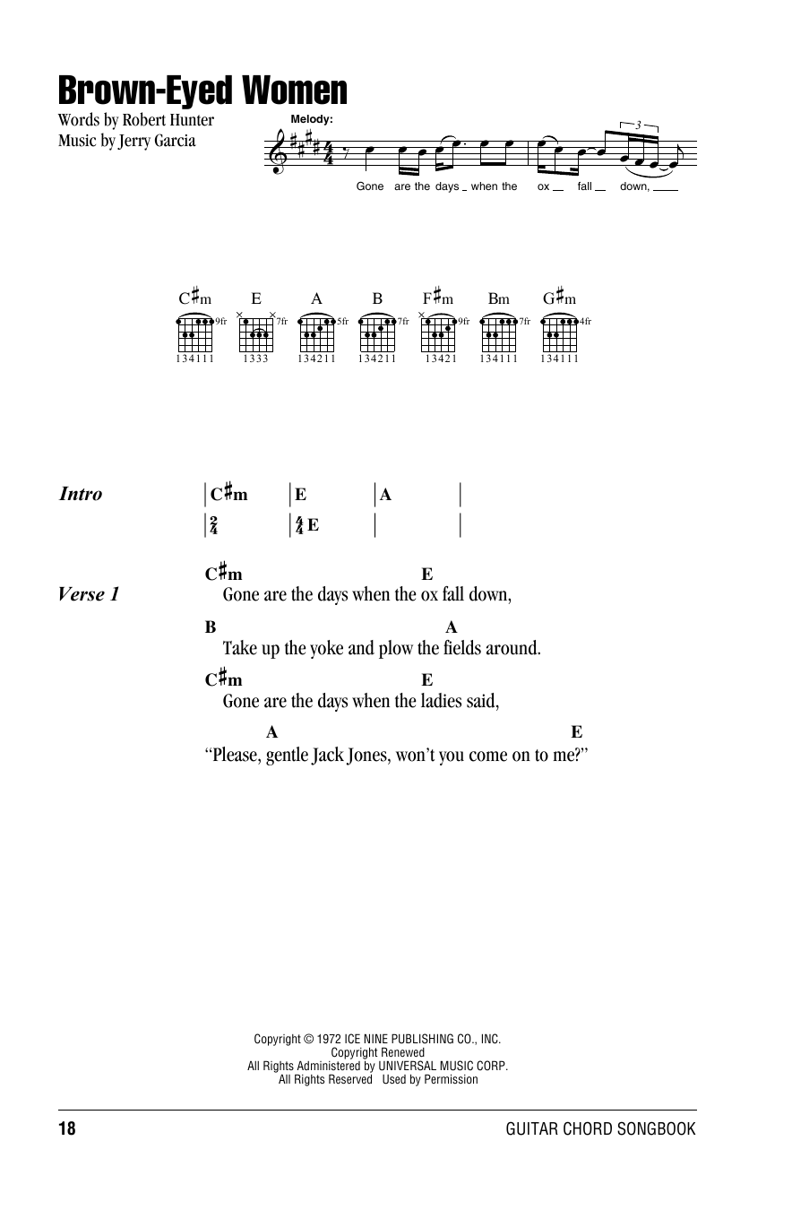 Grateful Dead Brown-Eyed Women sheet music notes and chords arranged for Guitar Chords/Lyrics