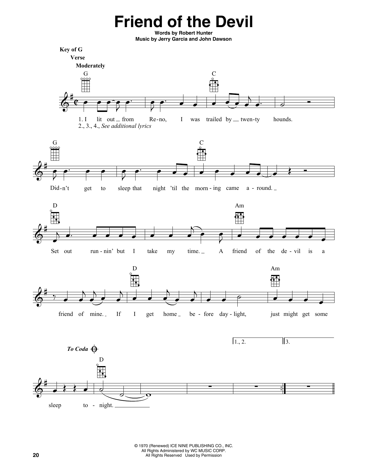 Grateful Dead Friend Of The Devil (arr. Fred Sokolow) sheet music notes and chords arranged for Banjo Chords/Lyrics