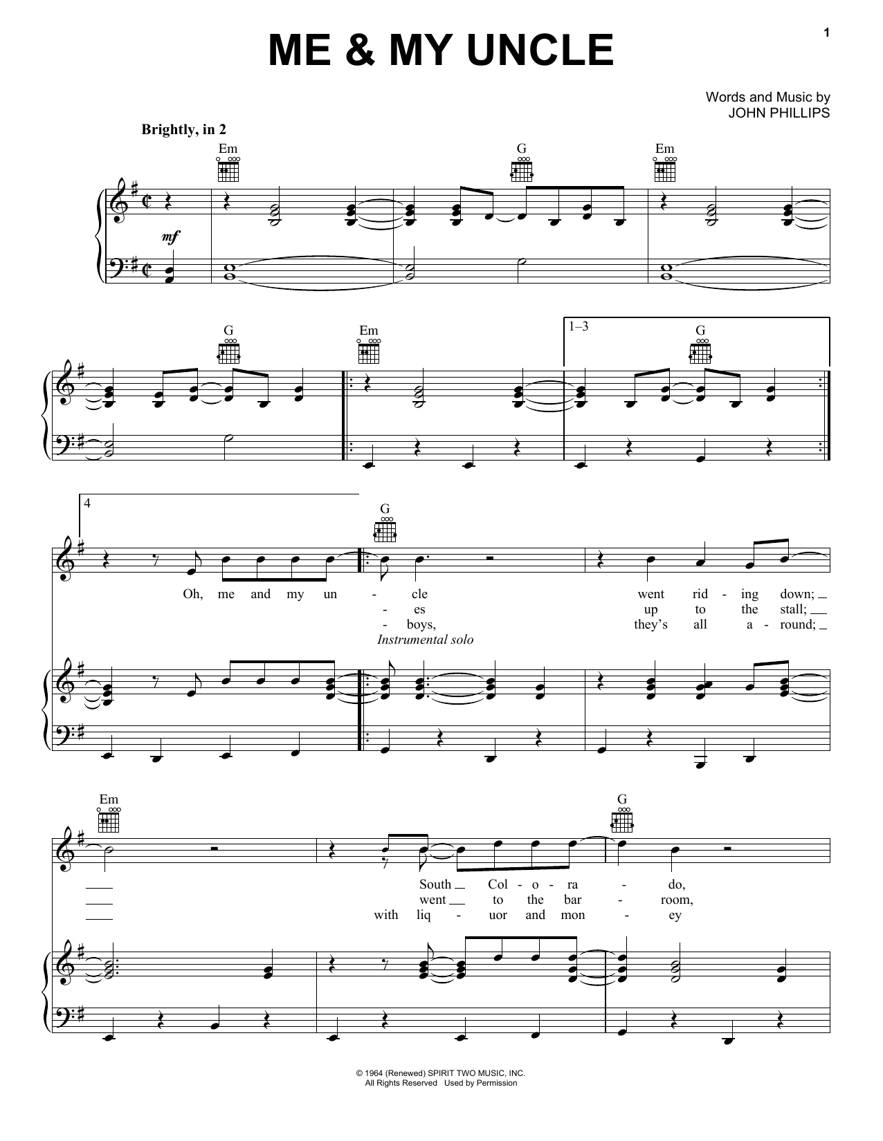 Grateful Dead Me & My Uncle sheet music notes and chords arranged for Piano, Vocal & Guitar Chords (Right-Hand Melody)