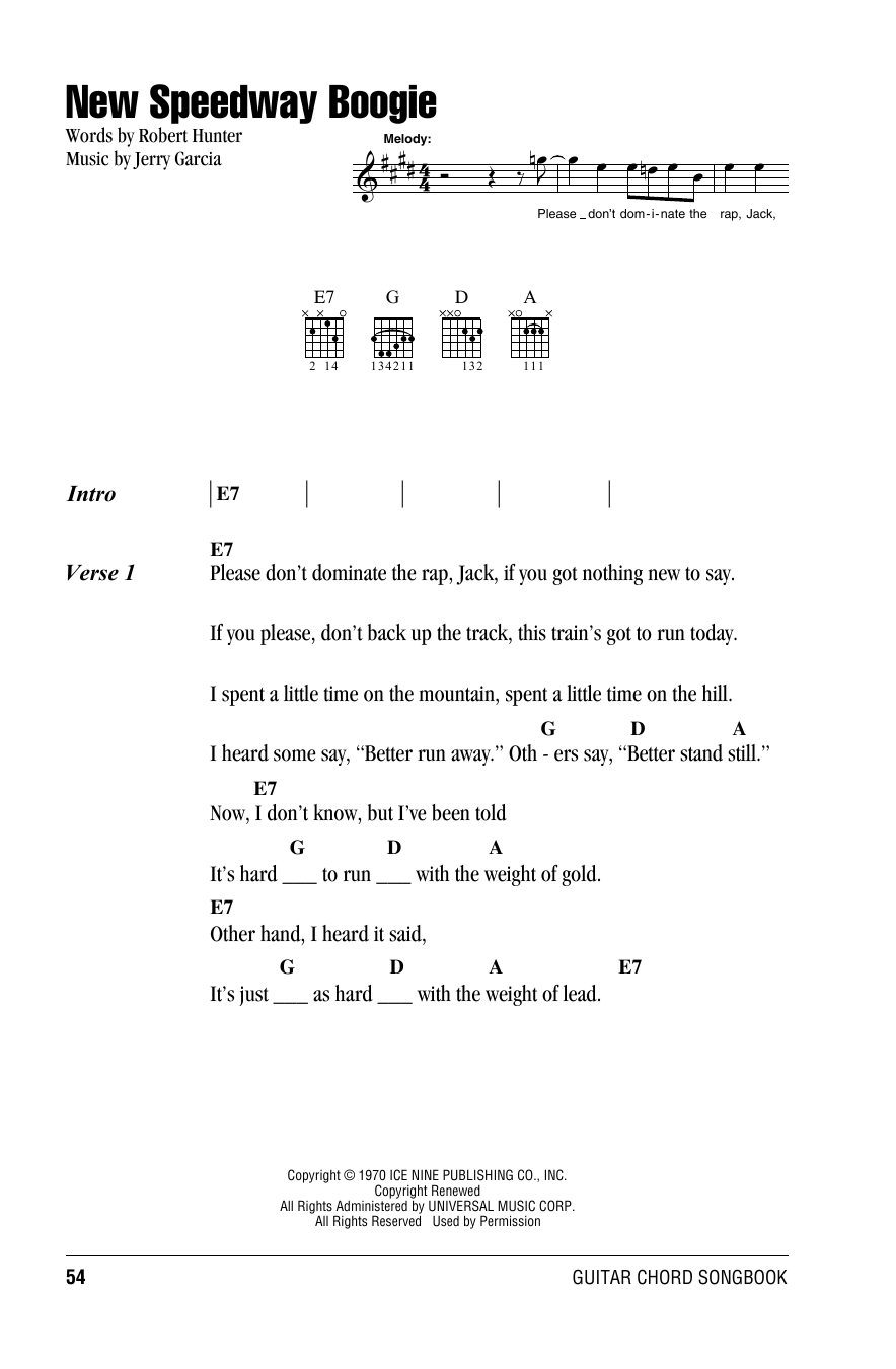 Grateful Dead New Speedway Boogie sheet music notes and chords arranged for Guitar Chords/Lyrics