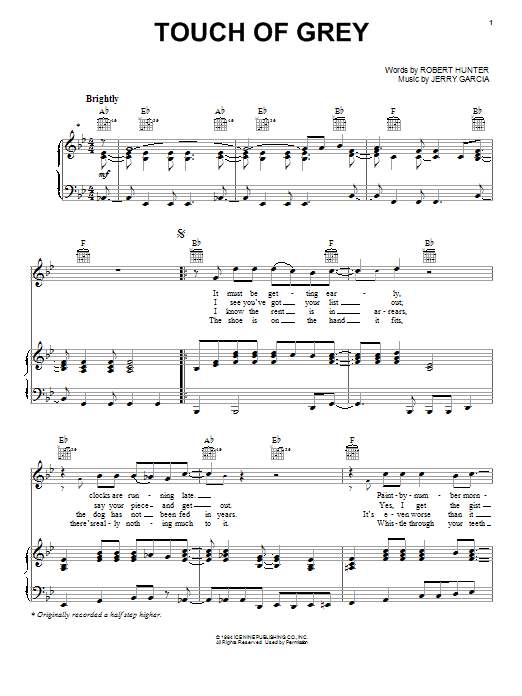 Grateful Dead Touch Of Grey sheet music notes and chords arranged for Easy Piano