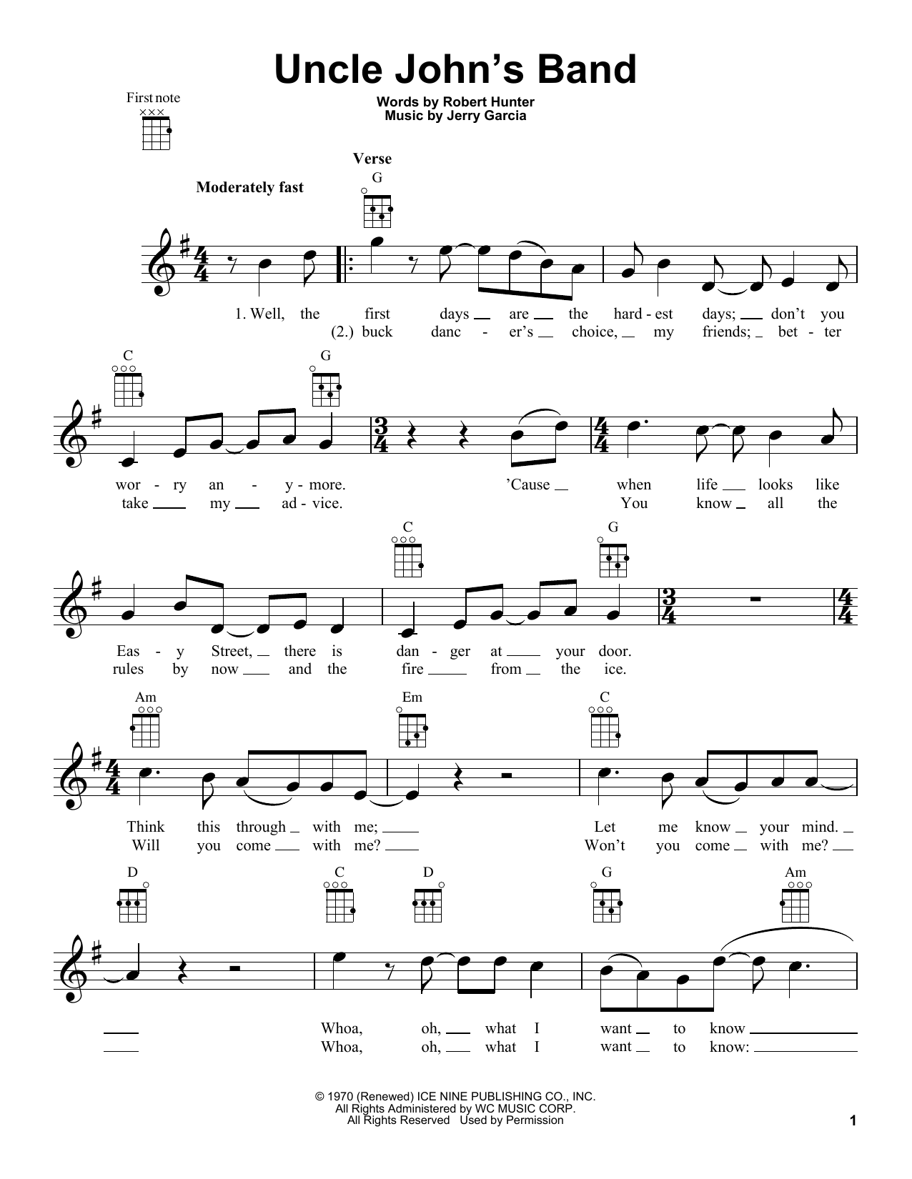 Grateful Dead Uncle John's Band sheet music notes and chords arranged for Ukulele