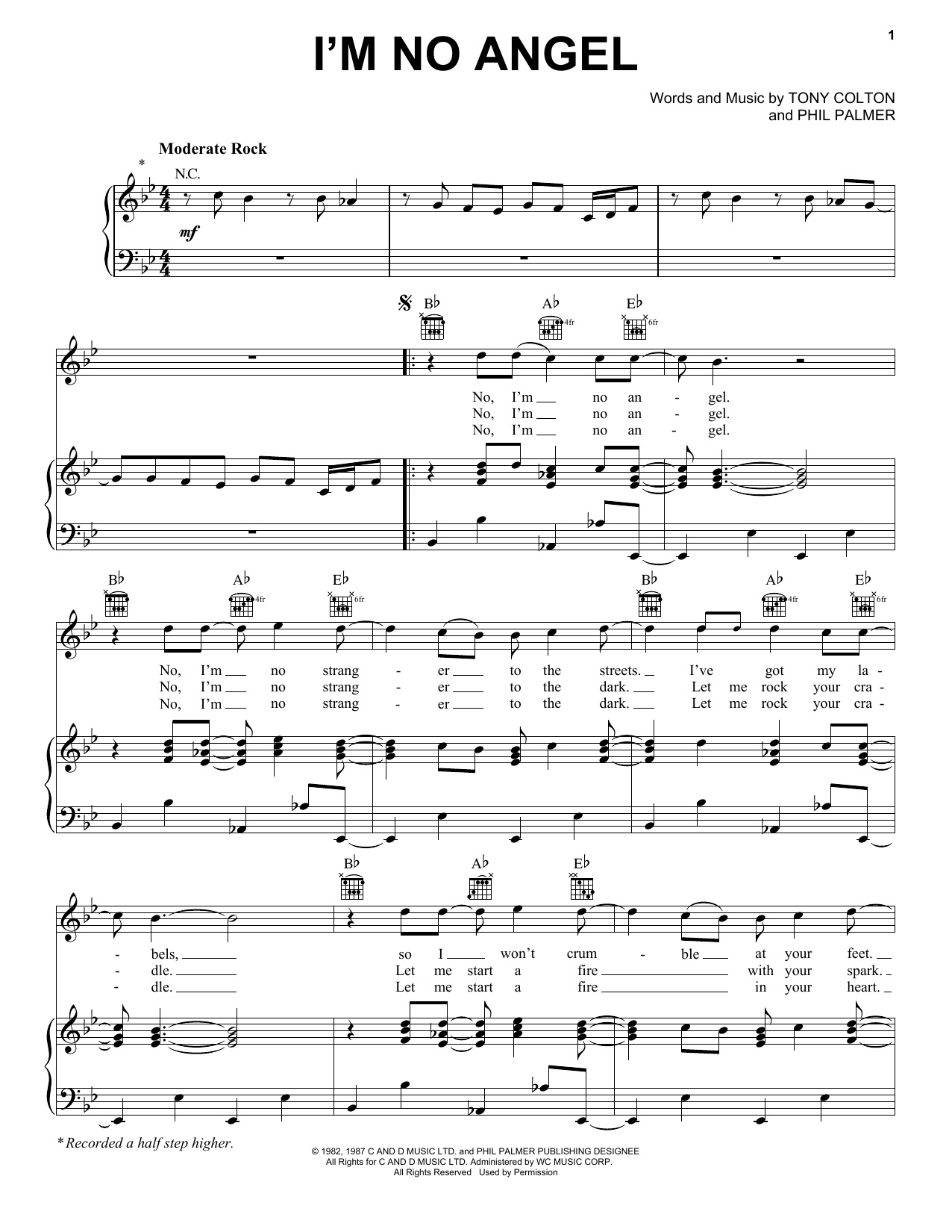 The Gregg Allman Band I'm No Angel sheet music notes and chords arranged for Piano, Vocal & Guitar Chords (Right-Hand Melody)