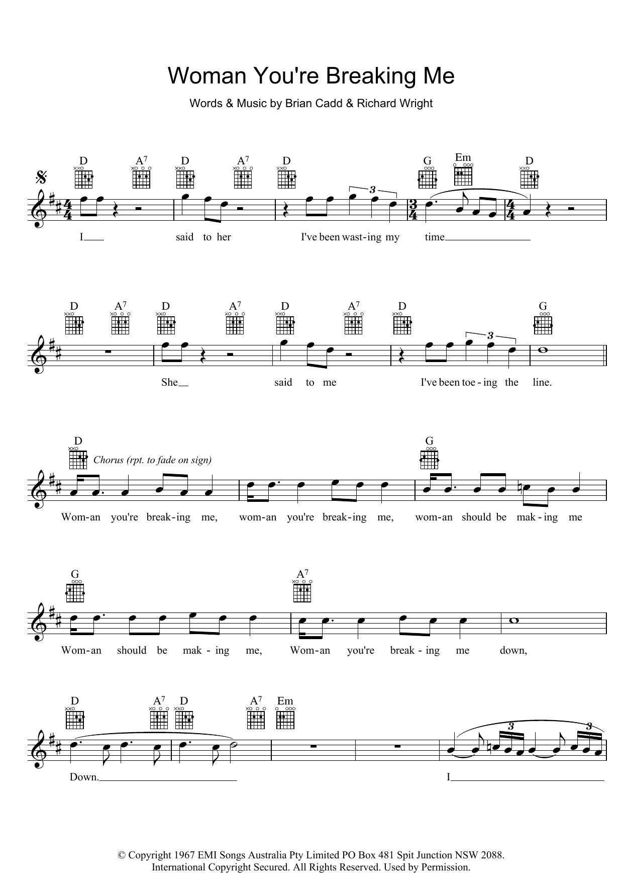 The Groop Woman You're Breaking Me sheet music notes and chords arranged for Lead Sheet / Fake Book