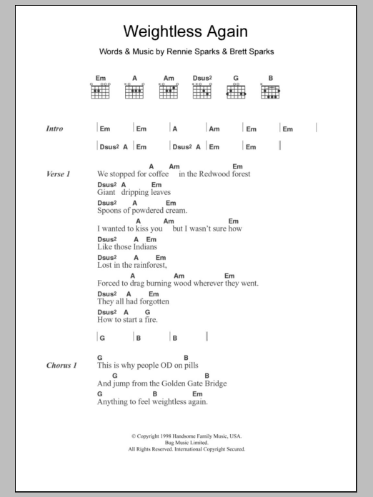 The Handsome Family Weightless Again sheet music notes and chords arranged for Guitar Chords/Lyrics