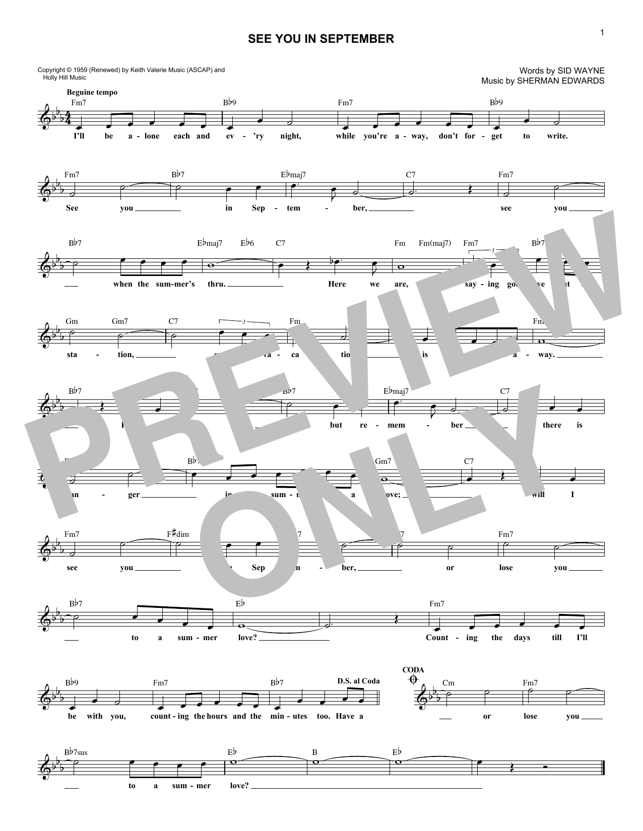 The Happenings See You In September sheet music notes and chords arranged for Lead Sheet / Fake Book