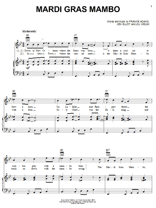 The Hawkettes Mardi Gras Mambo sheet music notes and chords arranged for Piano, Vocal & Guitar Chords (Right-Hand Melody)