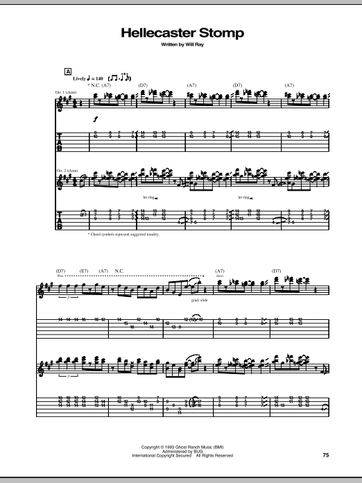 The Hellecasters Hellecaster Stomp sheet music notes and chords arranged for Guitar Tab