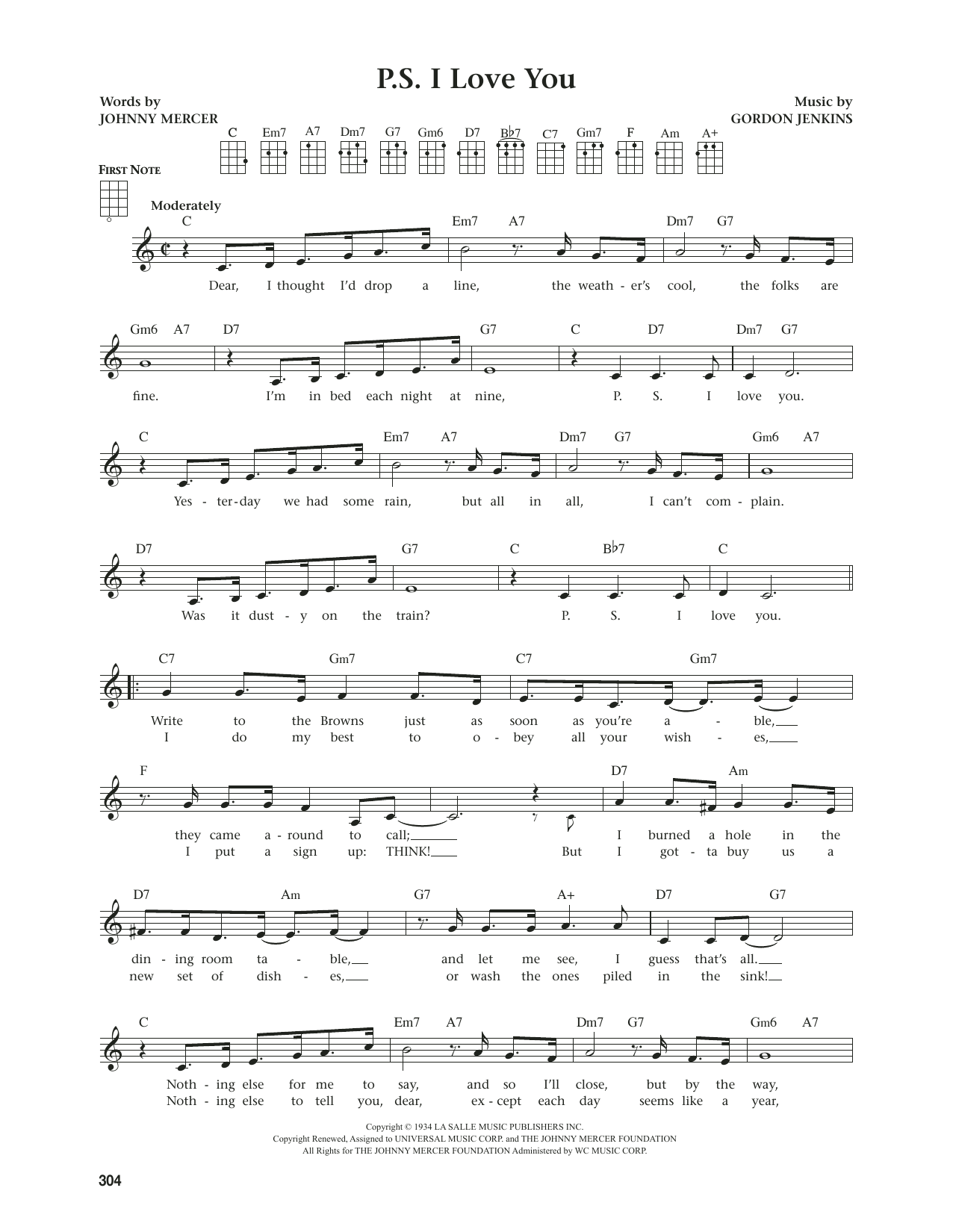 The Hilltoppers P.S. I Love You (from The Daily Ukulele) (arr. Jim Beloff) sheet music notes and chords arranged for Ukulele