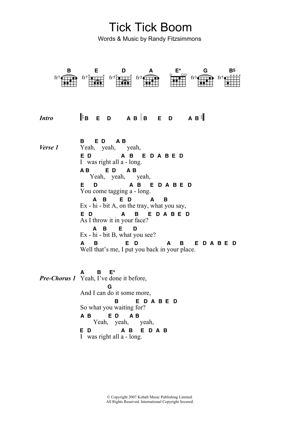 The Hives Tick Tick Boom sheet music notes and chords arranged for Guitar Chords/Lyrics