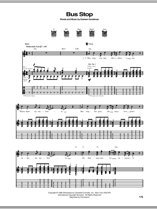 The Hollies Bus Stop sheet music notes and chords arranged for Easy Guitar Tab