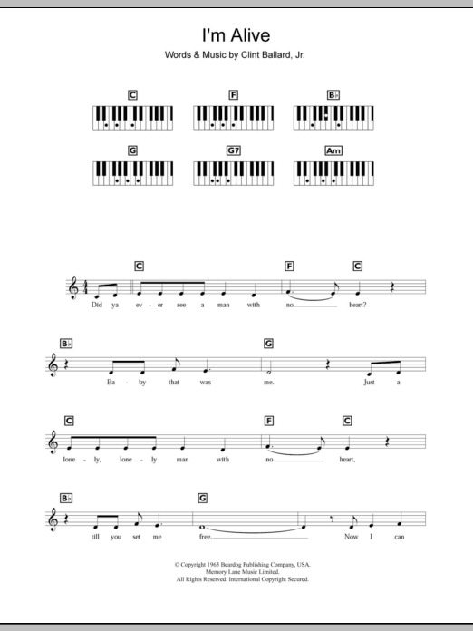 The Hollies I'm Alive sheet music notes and chords arranged for Piano Chords/Lyrics