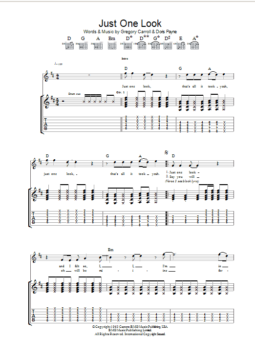 The Hollies Just One Look sheet music notes and chords arranged for Guitar Chords/Lyrics