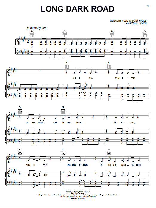 The Hollies Long Dark Road sheet music notes and chords arranged for Piano, Vocal & Guitar Chords (Right-Hand Melody)