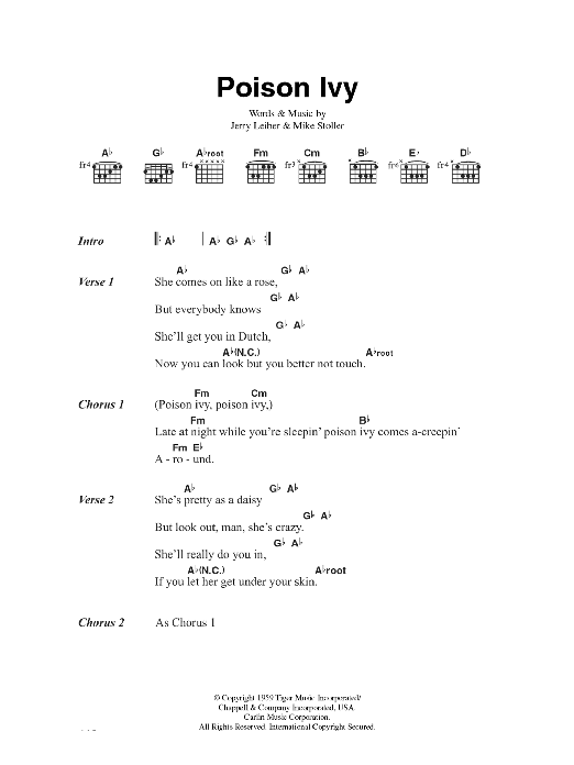 The Hollies Poison Ivy sheet music notes and chords arranged for Guitar Chords/Lyrics