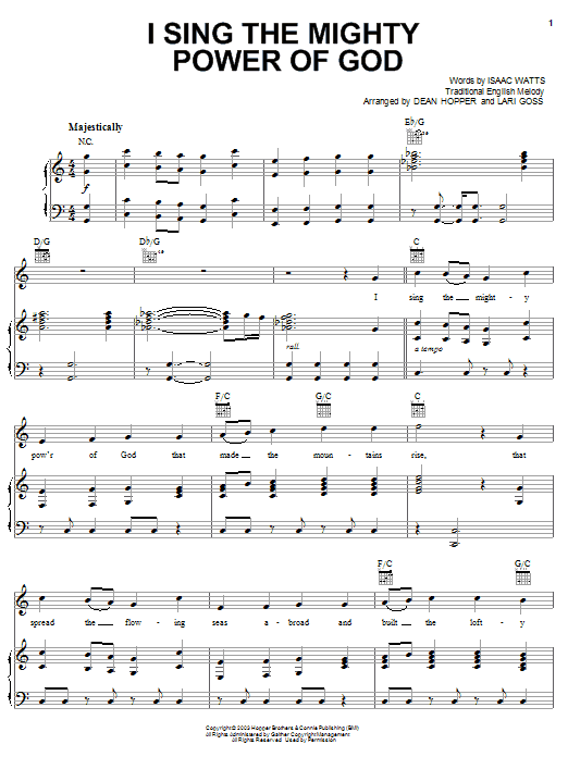 The Hoppers I Sing The Mighty Power Of God sheet music notes and chords arranged for Piano, Vocal & Guitar Chords (Right-Hand Melody)